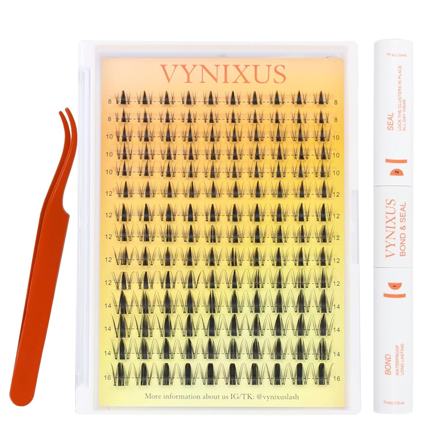 Lash Clusters Kit Eyelash Clusters Wet-Look DIY Lash Extension Kit with Lash Bond and Seal Waterproof Eyelash Tweezers Cluster Eyelash Extensions Kit (Set Fairy-0.07D-Mix8-16)-GlimoraGlow
