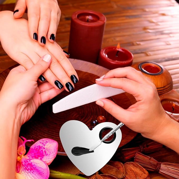 2 Pcs Stainless Makeup Mixing Palette,Tool for Mixing Foundation Nail-Art,Palette with A Stick,Storage Bag,Beauty Salon Color Cream Mixing Palette,Makeup Artist,Makeup Enthusiast (Heart Shaped)-GlimoraGlow