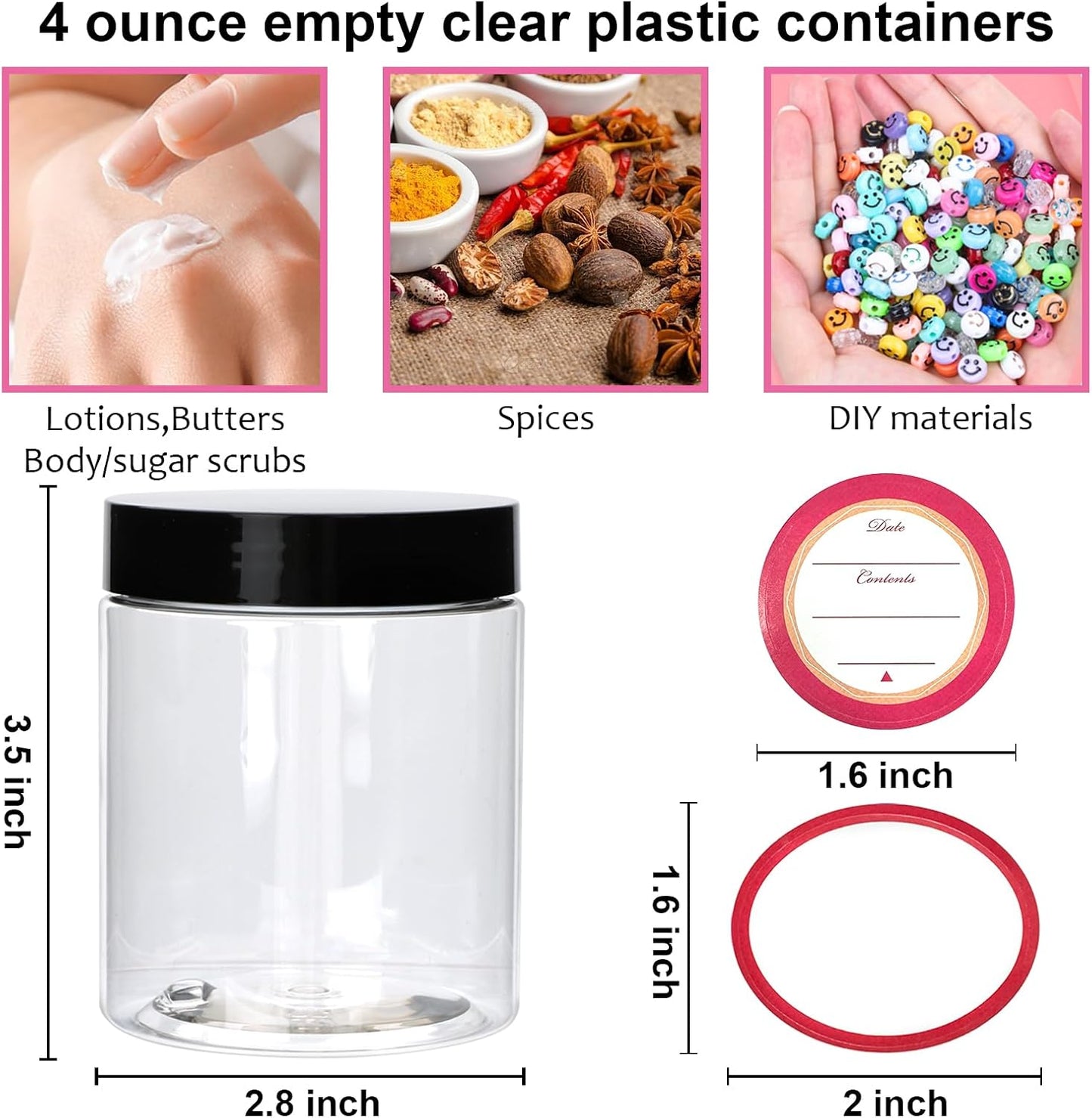 16 Pack 8oz Plastic Containers with Lids, Jars with Lids, Great for storing,lip balms, creams, ointments, cosmetics, samples-GlimoraGlow