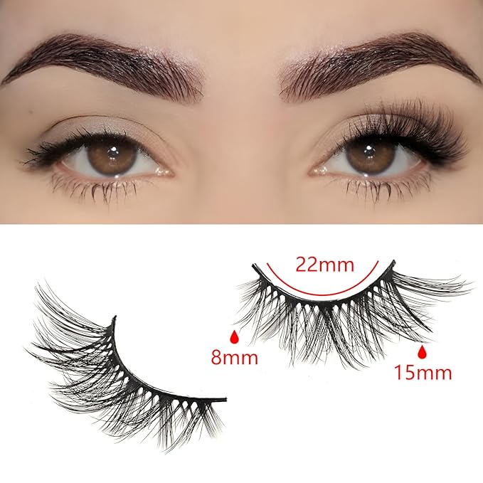 FARRED Half Eyelashes Natural False Lashes Wispy Cat Eye Strips Eyelash 14 Pairs Faux Mink Strip Eye Lashes Pack for Daily Makeup (F20 | 8-15 mm)-GlimoraGlow