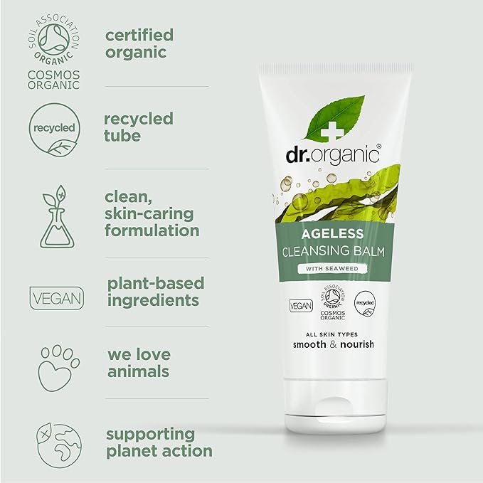 Dr. Organic Ageless Cleansing Balm with Seaweed | Moisturizing, Gentle, Removes Impurities, Certified Organic, Paraben & SLS-Free, Natural, Vegan, 100 ml / 3.4 fl oz-GlimoraGlow