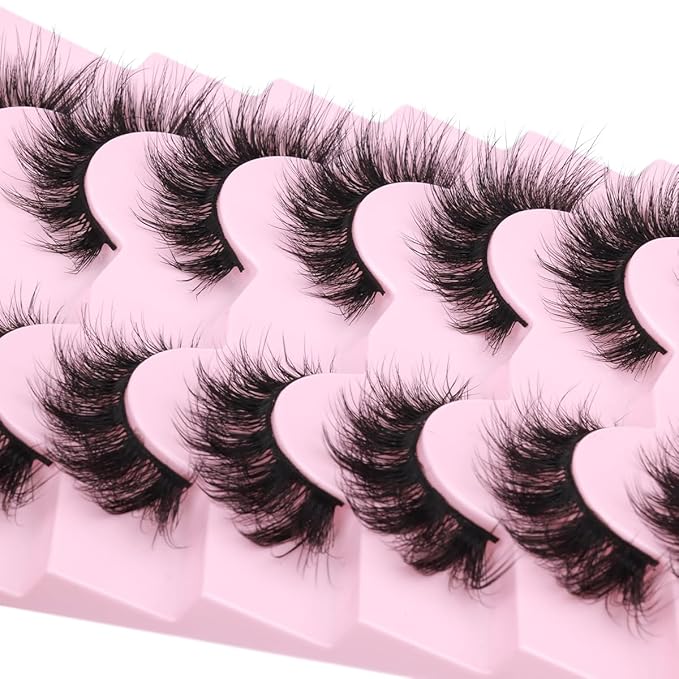 Mink Lashes False Eyelashes Wispy 3D Volume Cat Eye Faux Mink Eyelashes Natural Look 18mm Strip Eyelashes Pack 7 Pairs by Kiromiro-GlimoraGlow