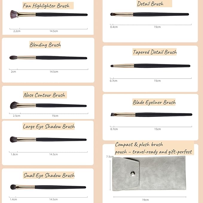 Eyeshadow Makeup Brushes Set with Case 8 PCS Soft Synthetic Hairs Eye Makeup Brushes for Blending Eyebrow Eyeliner Eyeshadow （Black）-GlimoraGlow