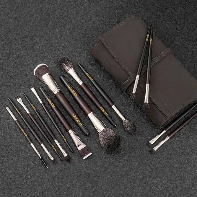 Professional makeup brush set with makeup bag. Includes Brushes for Contouring, Highlighting, Eyeshadow, Foundation & More. 15 Pcs Wool makeup brush-GlimoraGlow