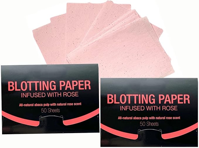 2 Pks ROSE INFUSED Natural Abaca Blotting Paper - 100 Oil Blotting Sheets - Makeup Friendly UNISEX All Skin Types Oily Skin Shine Blotter Photography Zoom Meetings Travel Gym School - MADE IN TAIWAN-GlimoraGlow