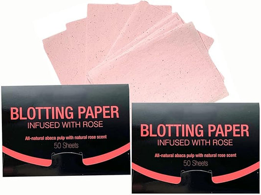 2 Pks ROSE INFUSED Natural Abaca Blotting Paper - 100 Oil Blotting Sheets - Makeup Friendly UNISEX All Skin Types Oily Skin Shine Blotter Photography Zoom Meetings Travel Gym School - MADE IN TAIWAN-GlimoraGlow