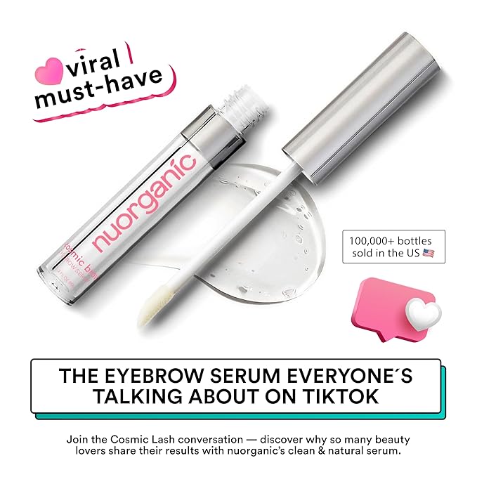 nuorganic 'Cosmic Brow' Eyebrow Serum for Growth | Natural Eye Brow Serum for Thicker, Longer, More Defined Brows | 4 Months Supply XL Size | Cruelty Free, Made in USA-GlimoraGlow