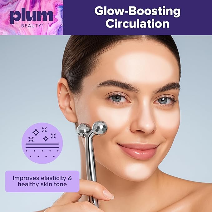 Contouring Dual Ended Silver Face Roller for Wrinkles and Lifting, - Face Rollers for Women, Men - Facial Roller supports lymphatic drainage, Skin Care Beauty Massager Facial Tool for Self Care-GlimoraGlow