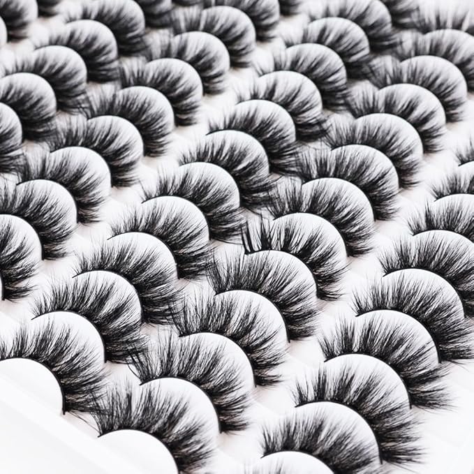 False Eyelashes 48 Pairs Faux Mink Lashes 14mm Wispy Lashes 3D Fluffy Cat Eye Lashes Pack Bulk Wholesale Strip Lashes(style 48-032)-GlimoraGlow
