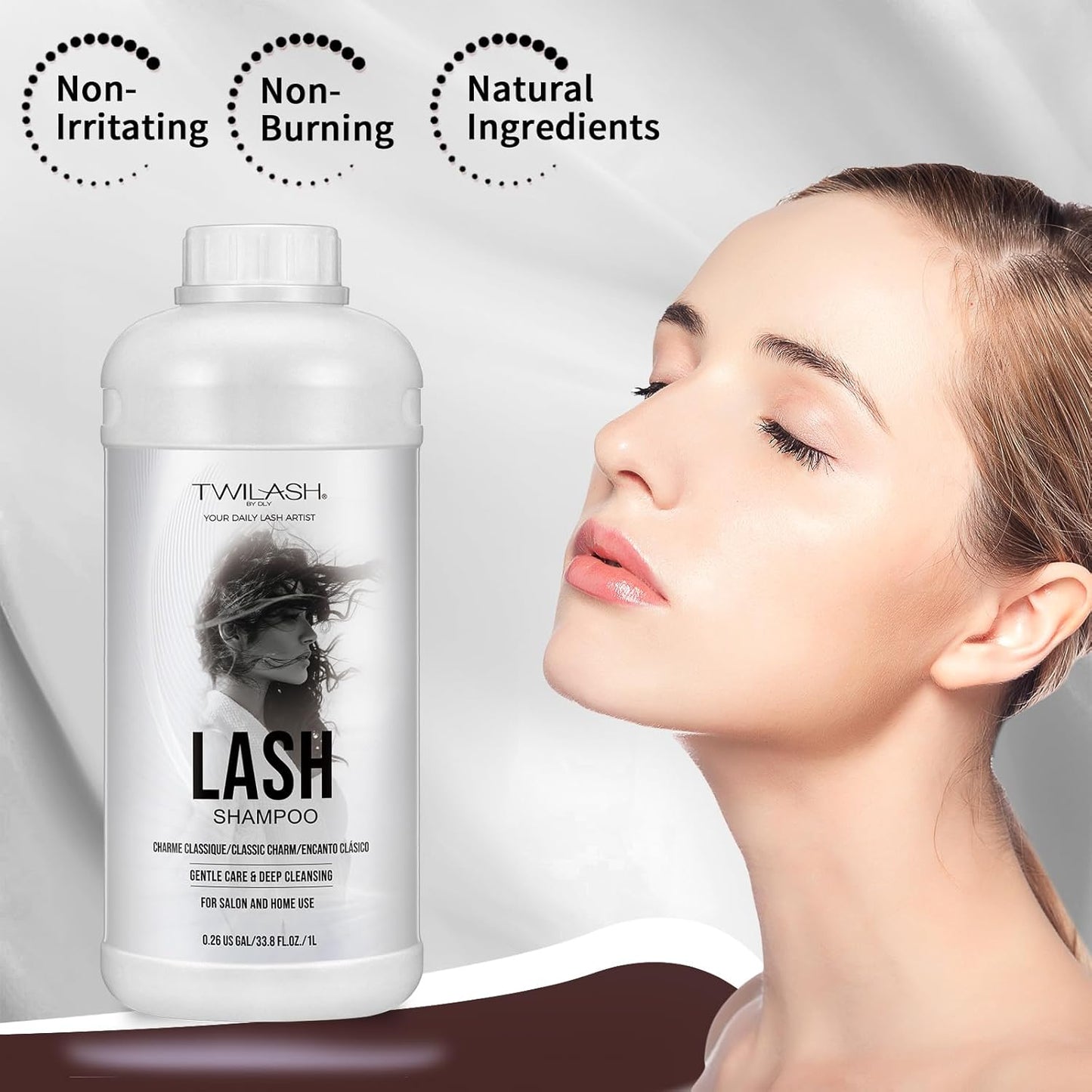 Lash Shampoo Bulk, Eyelash Cleanser for Extensions 1 Liters, Safe Makeup Remover, Non-irritating or Burning Formula Eyelid Foaming Cleanser for Professional Salon and Home Use (Classic Charm-1L)-GlimoraGlow