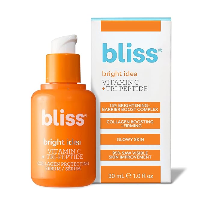 Bliss Vitamin C + Tri-Peptide Bright Idea Serum – 15% Brightening + Barrier Boost Complex for Radiant, Firm Skin – Anti-Aging Face Serum Boosts Collagen & Elasticity - 1 fl oz-GlimoraGlow
