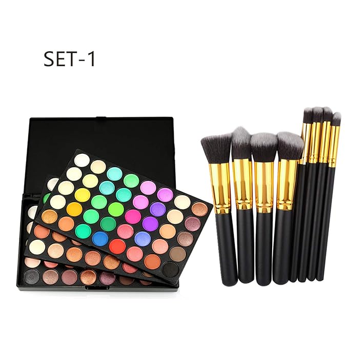 120 Color Eyeshadow Palette Kit with 10 Pcs Foundation Makeup Brush, Professional Daily Use Colorful with Velvety Texture Eyeshadow Palette, Highly Pigmented Waterproof Long Lasting Makeup-GlimoraGlow