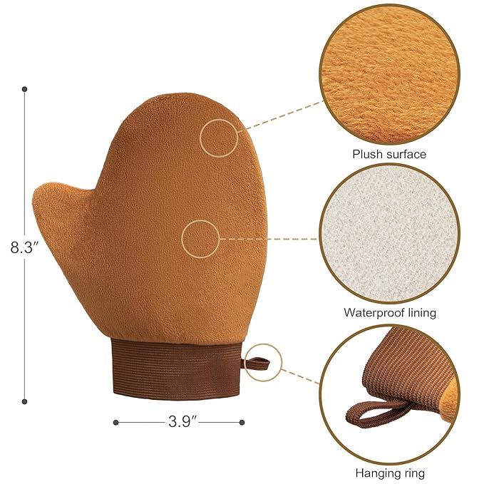 Self Tanning Brushes- Blend & Blur Extra Large Body Makeup Brush & Tanning Mitt, 2 Pcs, Kabuki Body Brush Applicator for Tan, Foundation, Self Tanner Glove for Application, Mousse, Lotion (Rose Gold)-GlimoraGlow