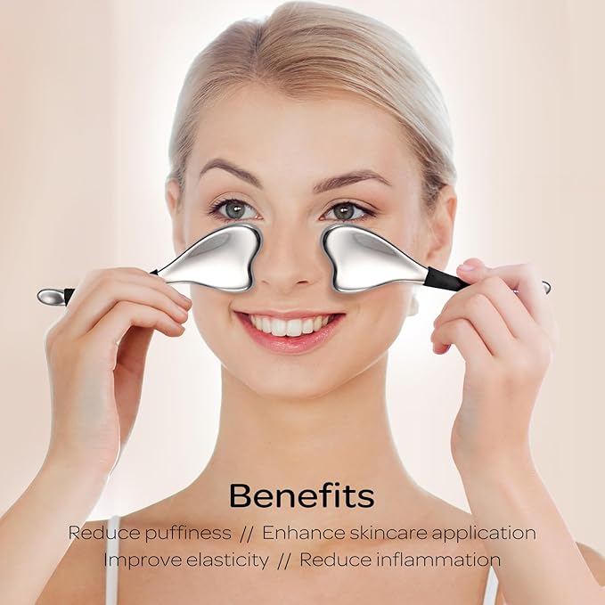 3-in-1 Cryo Gua Sha Facial Tools, Ice Roller Globes for Women Face and Eyes Massager, Unbreakable Stainless Steel Face Sculpting Skin Care Tools, Esthetician Supplies with Carry Case-GlimoraGlow