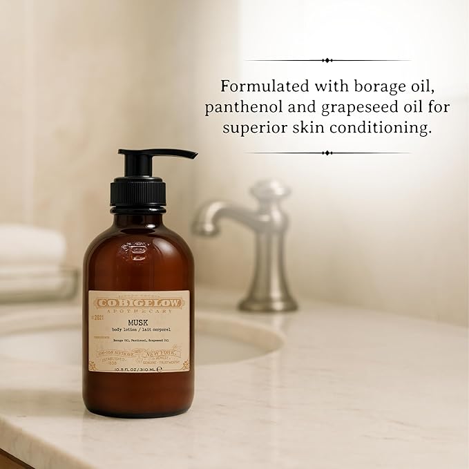 C.O. Bigelow Musk Body Lotion, Iconic Collection Moisturizing Body Lotion with Shea Butter, Borage Oil & Grapeseed Oil, 10.5 Fl Oz-GlimoraGlow