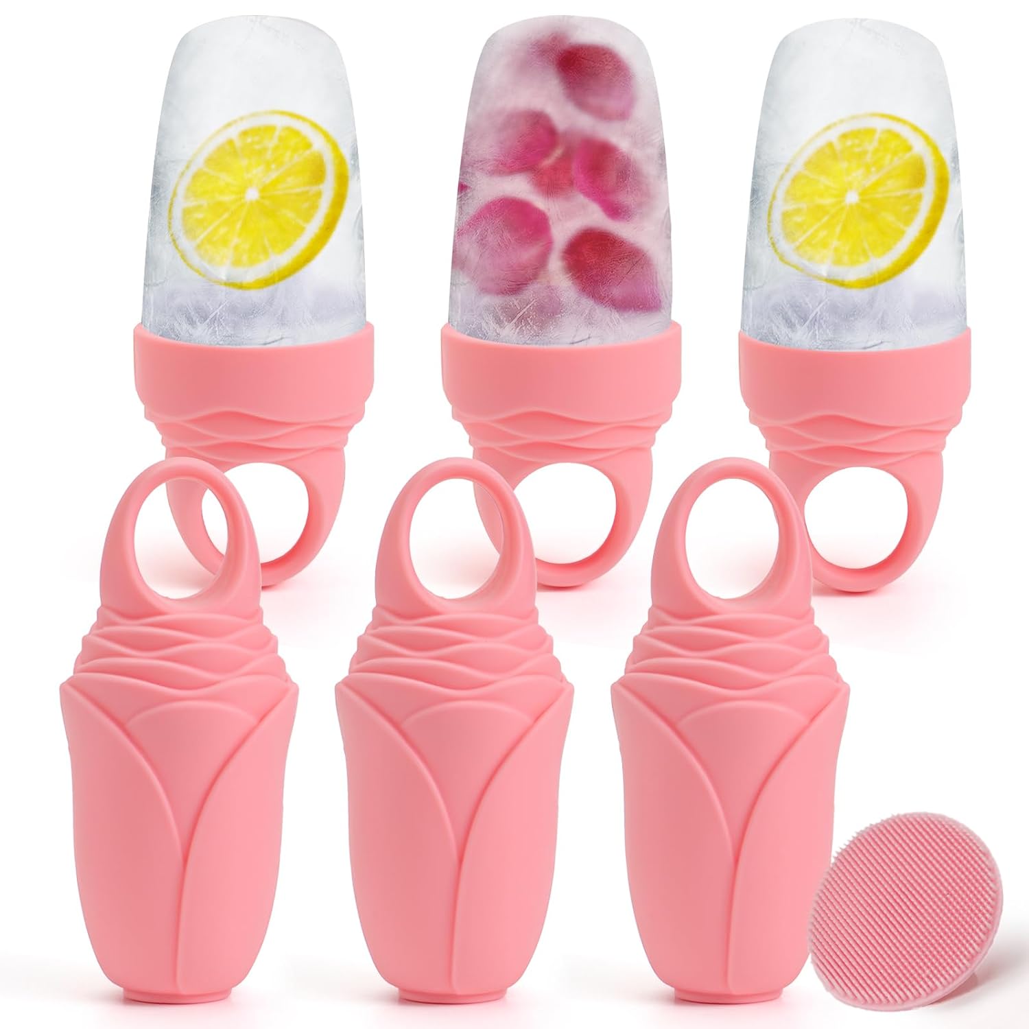 3 Pcs Facial Ice Roller Silicone Mold Reusable for Face Women and Eye Neck Cold Skin Care Tools Freezer De Puff Eyes Bags Reduce Migraine Pain Pink-GlimoraGlow