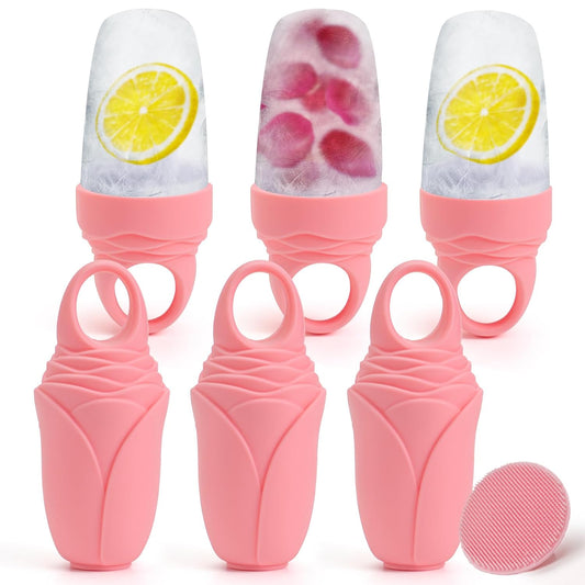 3 Pcs Facial Ice Roller Silicone Mold Reusable for Face Women and Eye Neck Cold Skin Care Tools Freezer De Puff Eyes Bags Reduce Migraine Pain Pink-GlimoraGlow
