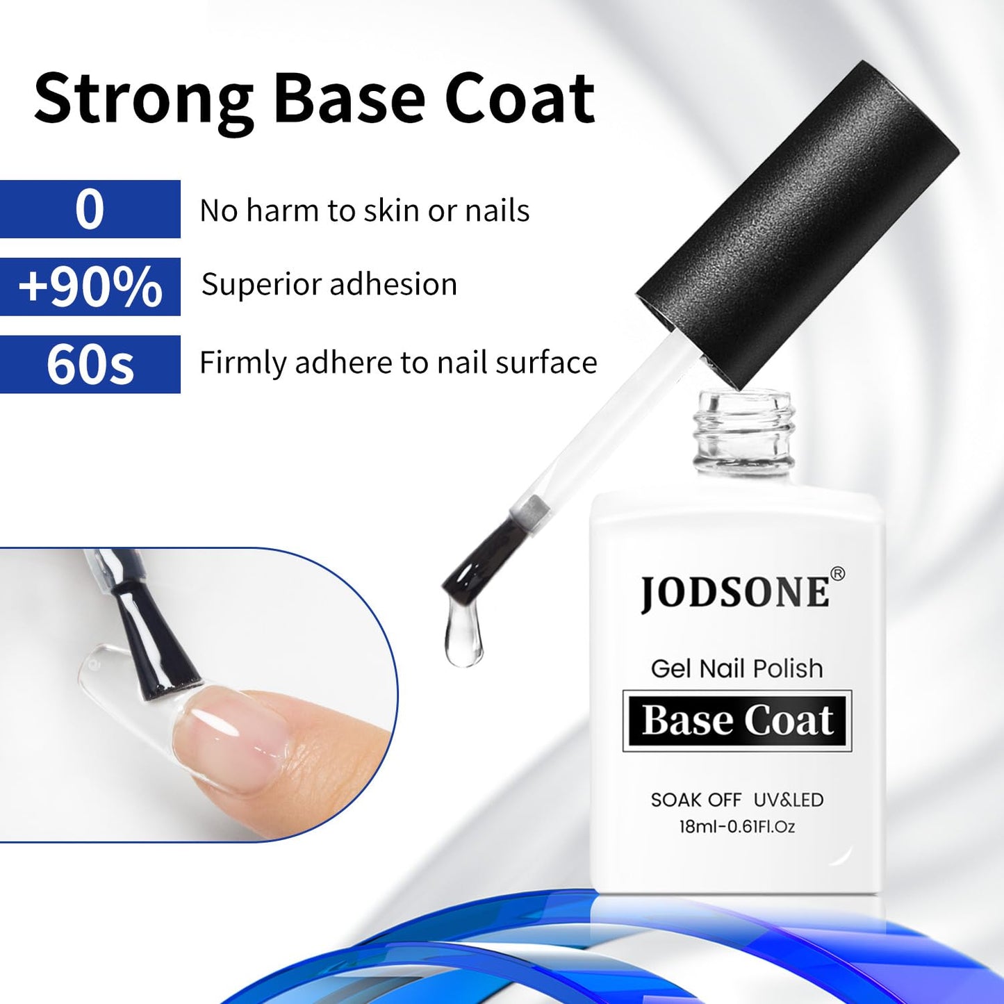 JODSONE 2 Bottles 18ml Top Coat Base Coat Gel Polish Set Compatible for Nail Salon Bright Surface, Girl Gift and At Home DIY Need U V Lamp Curing-GlimoraGlow