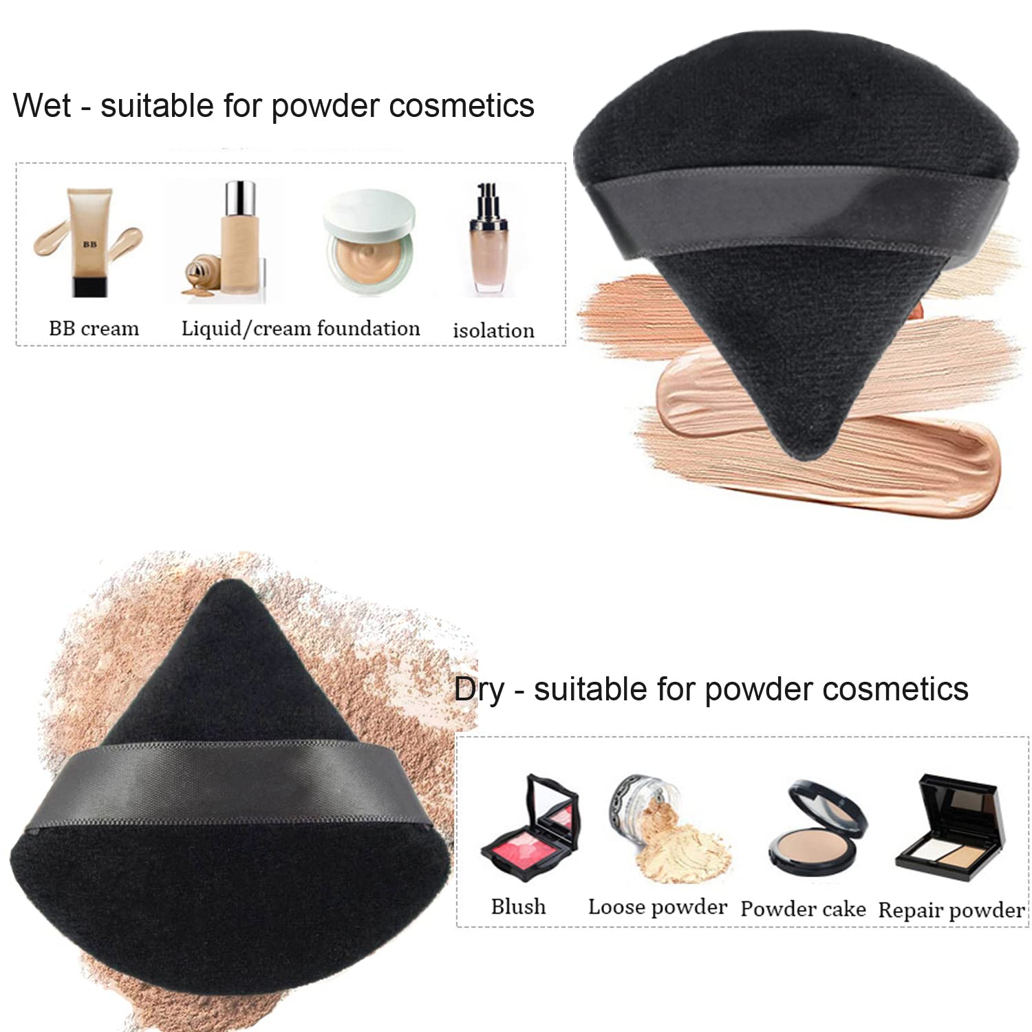 24 Pieces Powder Puff, Triangle Makeup Puff Cotton Powder Face Washable Body Powder Puff for Loose Powder Body Cosmetic Foundation Sponge Makeup Tool (24Black)-GlimoraGlow