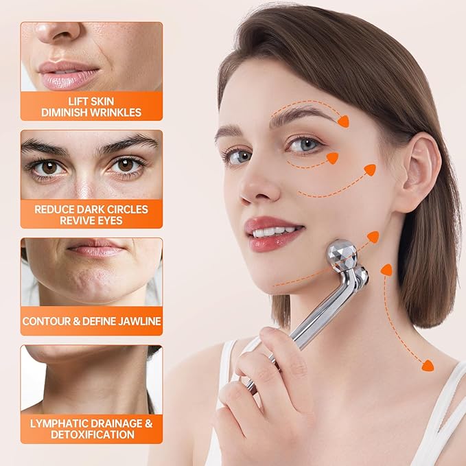 3D Gua Sha Facial Tools Metal Face Roller Stainless Steel Gua Sha Set Cooling Massage Tools for Reduce Puffiness, Firm Skin, Anti-Aging Care - Daily Facial Sculpting Gift for Women-GlimoraGlow