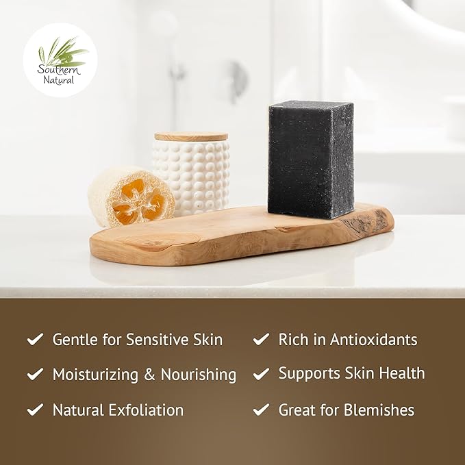 Southern Natural Activated Charcoal Soap Bar (3 Pack) Face and Body Soap For Sensitive Skin With Dead Sea Mud, Goat Milk & Peppermint Essential Oil-GlimoraGlow