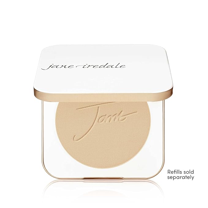 jane iredale Refillable Compact | Aluminum Shell & Magnetic Closure | Interior Mirror for On-The-Go Use | Compatible with all Powder Refills | White-GlimoraGlow