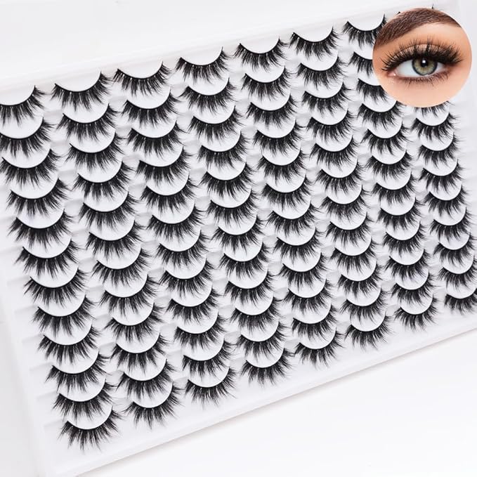 False Eyelashes 48 Pairs Faux Mink Lashes 14mm Wispy Lashes 3D Fluffy Cat Eye Lashes Pack Bulk Wholesale Strip Lashes(style 48-035)-GlimoraGlow