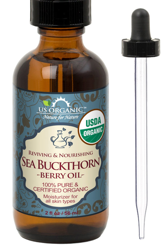 US Organic Sea Buckthorn Berry (Fruit) Oil, Supercritical CO2 extracted, USDA Certified Organic,100% Pure Virgin, Unrefined in Amber Glass Bottle, Face, Hair, spot Treatment, Anti Aging, 2 oz (56 ml)-GlimoraGlow