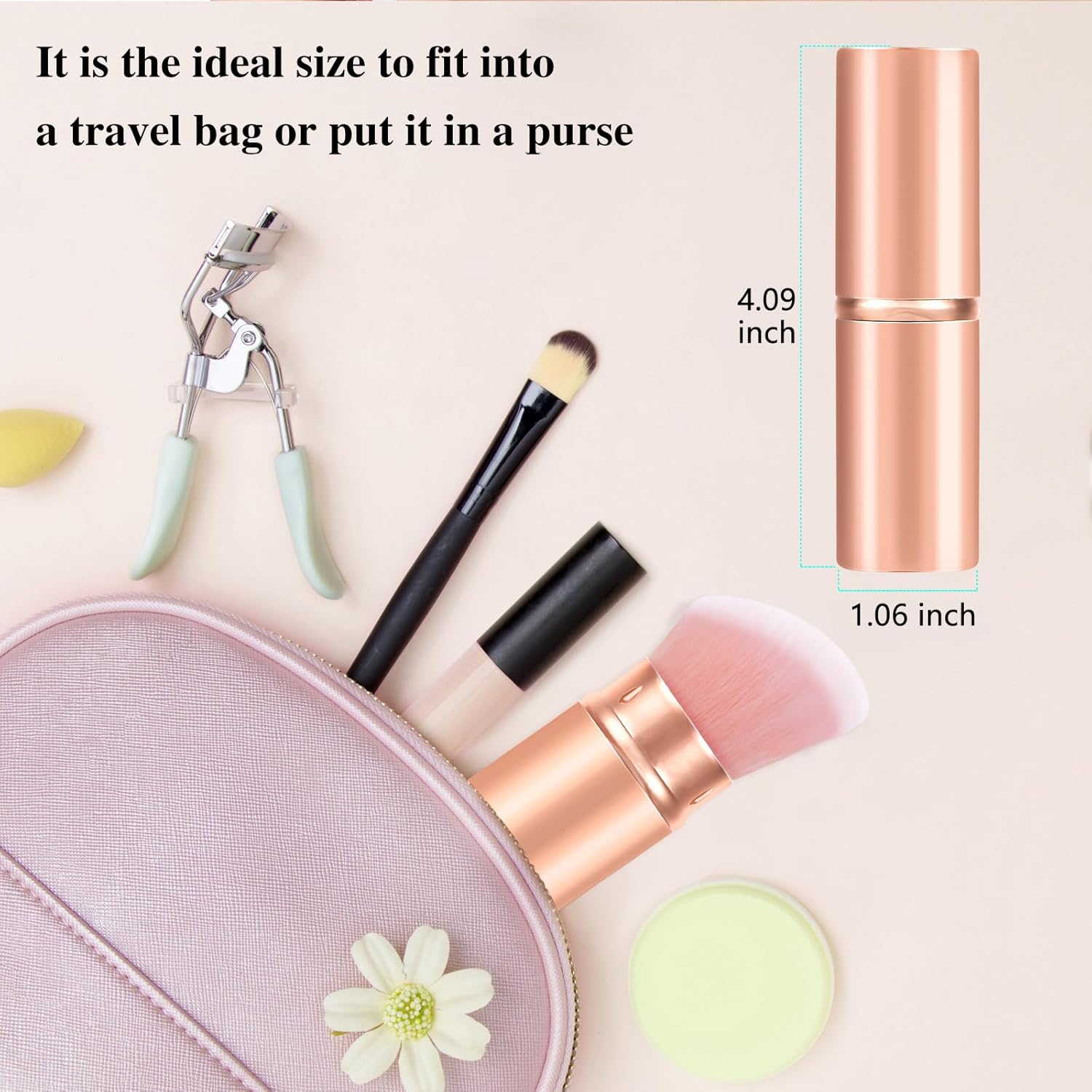 Falliny Retractable Kabuki Makeup Brush, Angled Travel Powder Blush Brush Foundation Makeup Brush with Cover for Blush, Sunscreen,Bronzer, Buffing, Concealer,Highlighter, Powder Cosmetics-GlimoraGlow