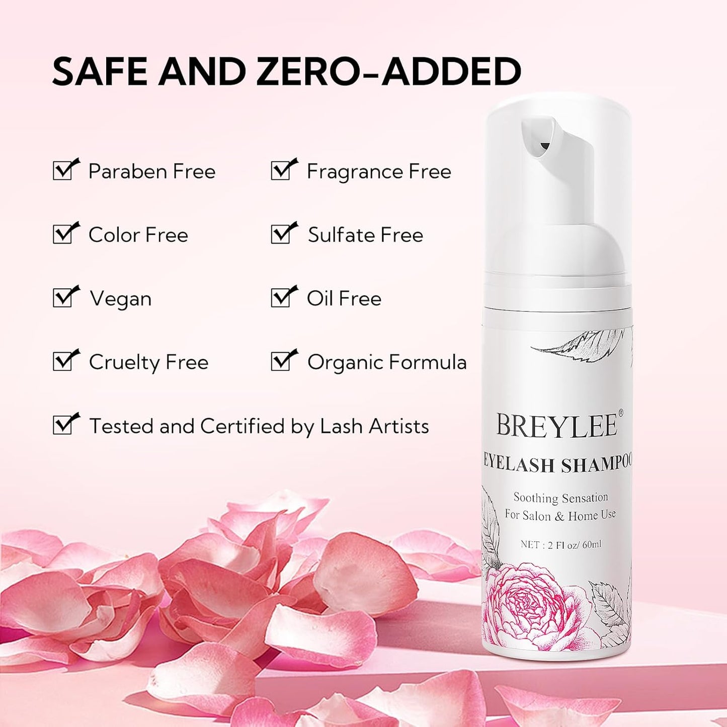 BREYLEE Shampoo for Lash Extensions, 60ml+Rinse Bottle+Brushes, Eyelash Extension Cleanser, Lash Wash Bath, Lash Cleaner for Makeup Cleansing Foams, Paraben & Sulfate Free for Salon and Home Use-GlimoraGlow