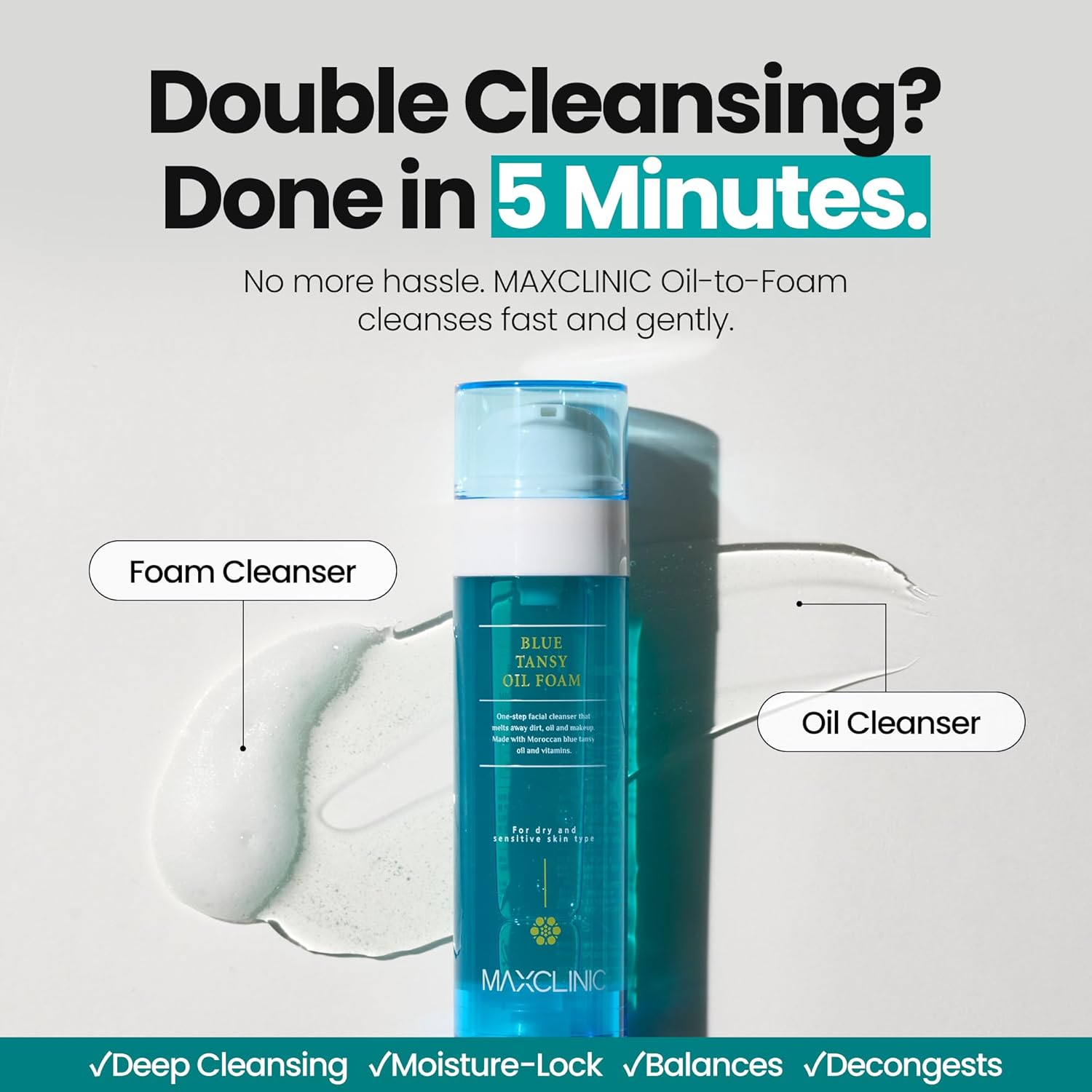 [K-Beauty] Blue Tansy Oil to Foam - All-in-One Korean Face Wash OilBased Foaming Facial Cleanser - Excess Sebum & Oil Control - Makeup Deep Cleansing Oil for All Skin Types (3.88 fl oz)-GlimoraGlow