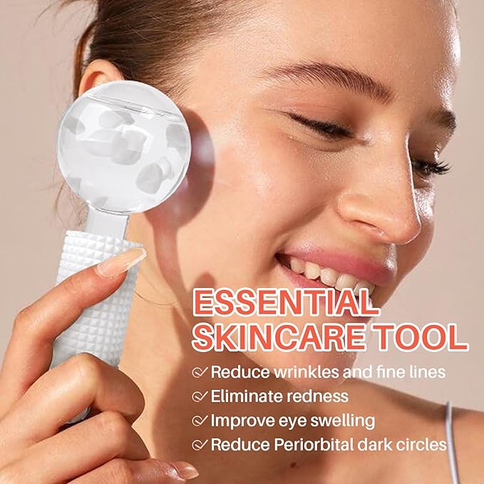 Ice Globes & Ice Roller for Face and Eyes - Facial Massage Tools for Skin Care, Reduce Wrinkles & Puffiness, Cooling Globes & Roller Ball for Glowing Skin 2PCS (White)-GlimoraGlow