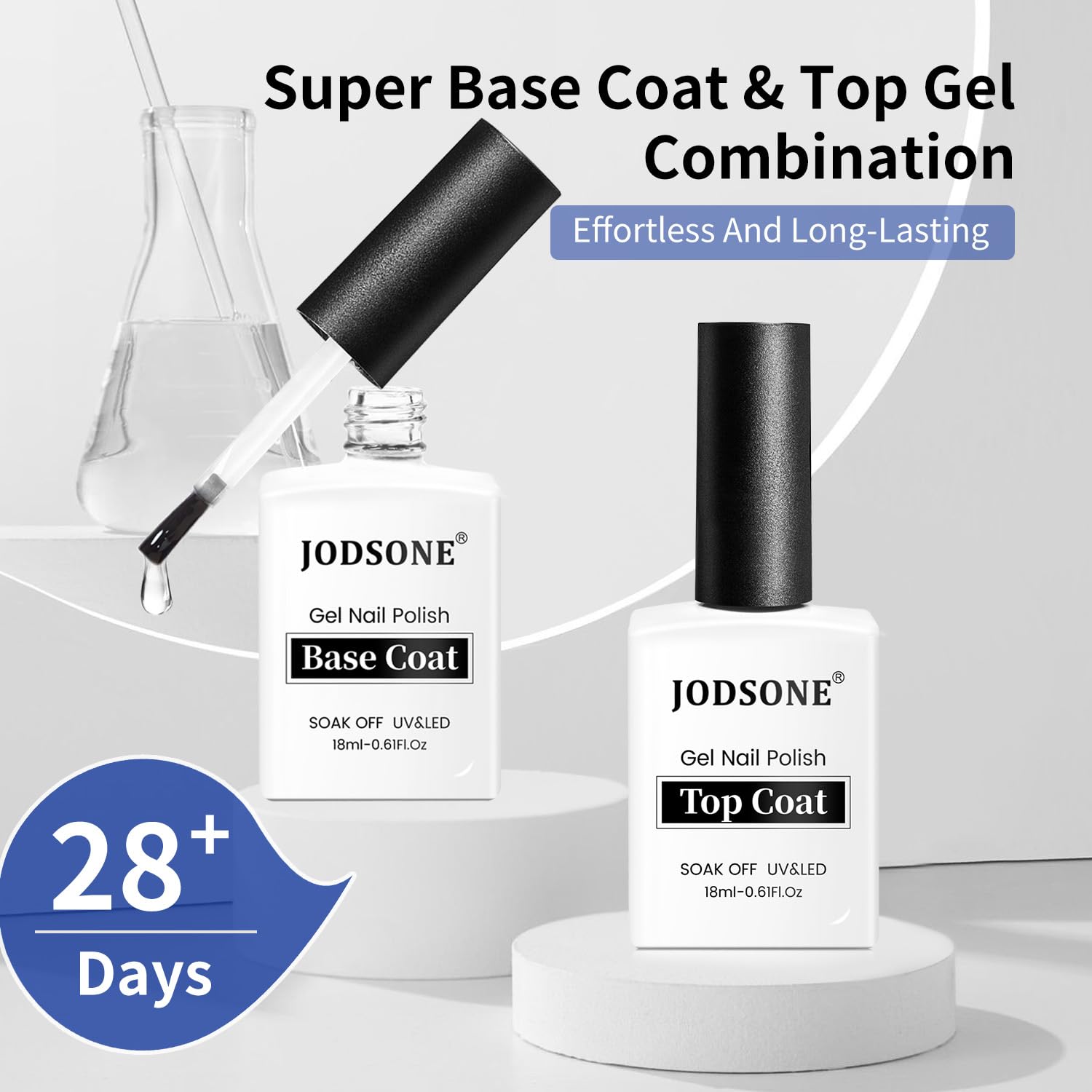 JODSONE 2 Bottles 18ml Top Coat Base Coat Gel Polish Set Compatible for Nail Salon Bright Surface, Girl Gift and At Home DIY Need U V Lamp Curing-GlimoraGlow