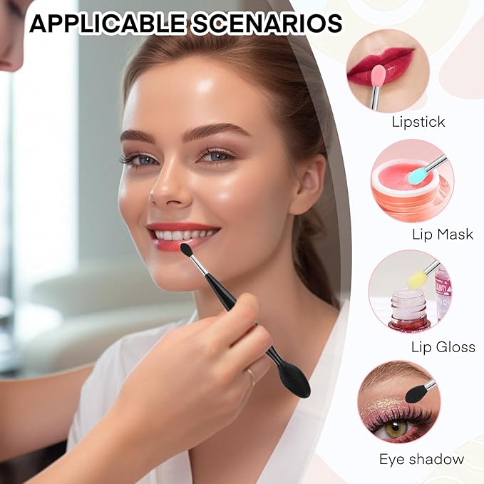 Unaone Lip Scrub Brush - 4 PCS Dual-ended Lip Scrubber Exfoliator and Silicone Lip Brush, 2-in-1 Silicone Lip Scrub Tool Lip Mask Applicator, Gentle Exfoliator & Applicator for Soft-GlimoraGlow