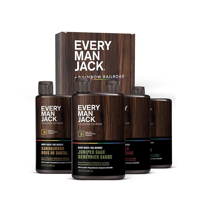 Every Man Jack Body Wash Variety Box - Includes Four Body Washes with Clean Ingredients & Incredible Scents - Round Out His Routine with Sandalwood, Cedarwood, Juniper Sage, & Sea Salt Body Washes-GlimoraGlow
