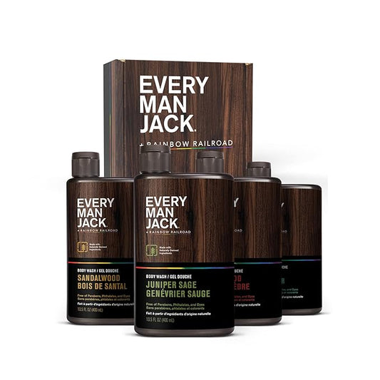 Every Man Jack Body Wash Variety Box - Includes Four Body Washes with Clean Ingredients & Incredible Scents - Round Out His Routine with Sandalwood, Cedarwood, Juniper Sage, & Sea Salt Body Washes-GlimoraGlow