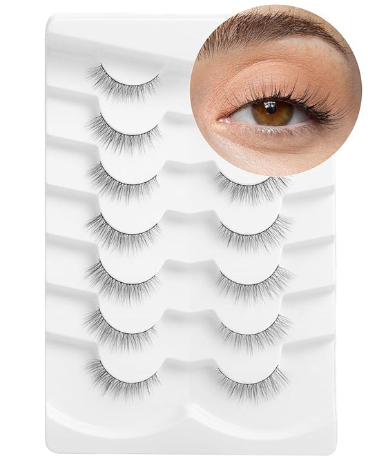 Onlyall Natural Lashes Wispy Lashes Natural Look False Eyelashes Natural Flared Eyelashes False Eye Lashes Soft Fluffy Lashes 7 Pairs DK32, Black-GlimoraGlow