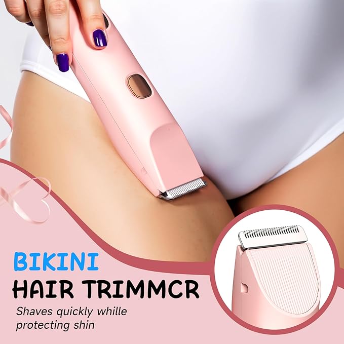 2 in 1 Bikini Trimmer for Women, Smooth and Painless Electric Razors for Women, IPX7 Waterproof Women's Electric Shaver, Rechargeable Bikini Underarm Legs Arm Body Face Trimmer Womens Shaver (Pink)-GlimoraGlow
