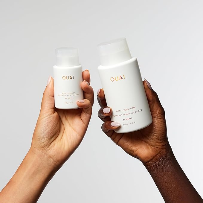 OUAI Body Cleanser, St. Barts Travel Size - Foaming Body Wash with Jojoba Oil & Rosehip Oil to Hydrate, Balance & Soften Skin - Paraben, Phthalate & Sulfate Free Skin Care Products (3 fl oz)-GlimoraGlow