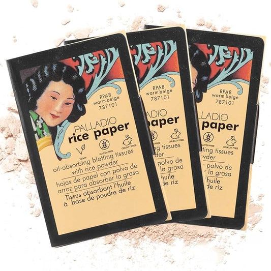 Palladio Rice Paper Facial Tissues for Oily Skin, Face Blotting Sheets Made from Natural Rice, Oil Absorbing Paper with Rice Powder, 2 Sided, Instant Results, Warm Beige, 40 Count (Pack of 3)-GlimoraGlow