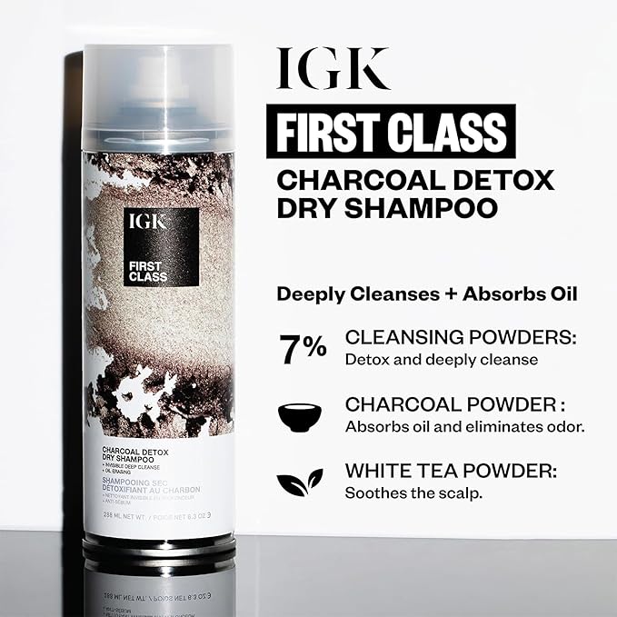 IGK FIRST CLASS Charcoal Detox Dry Shampoo | Volume + Soothes Scalp + Balance Oil | Vegan + Cruelty Free | 6.3 oz (Pack of 2)-GlimoraGlow