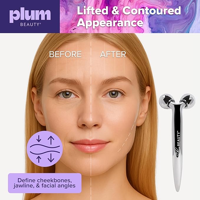 Contouring Dual Ended Silver Face Roller for Wrinkles and Lifting, - Face Rollers for Women, Men - Facial Roller supports lymphatic drainage, Skin Care Beauty Massager Facial Tool for Self Care-GlimoraGlow