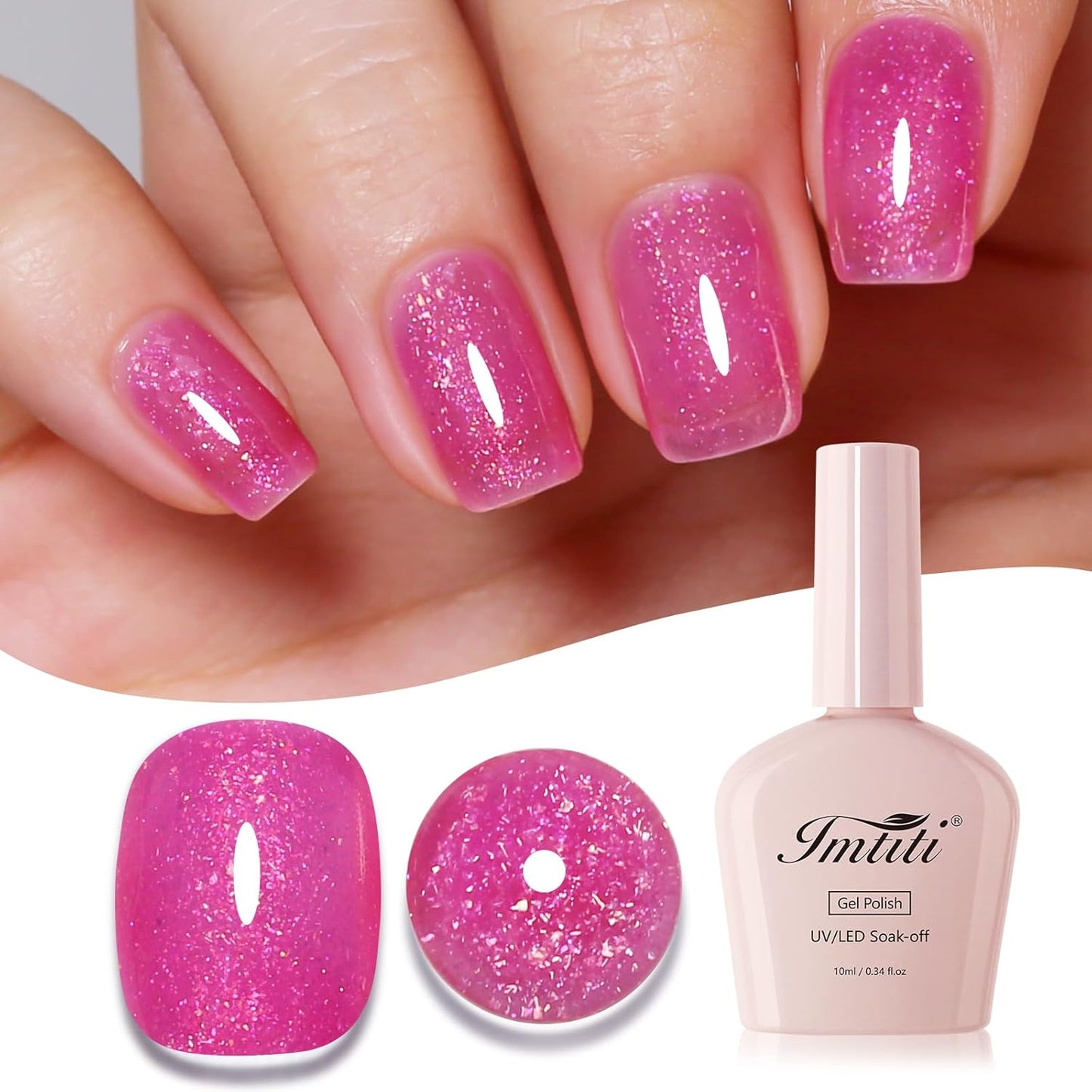 Imtiti Glitter Gel Nail Polish, Pink Iridescent Glitter Gel Polish Diamond Shimmer Sparkle Soak Off UV LED Nail Gel Polish spring summer Manicure 10ML-GlimoraGlow