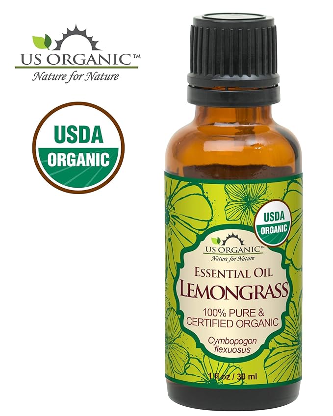US Organic 100% Pure Lemongrass Essential Oil, USDA Certified Organic, Extracted by Steam Distillation Method, for Hair, Nail Polish Remover, Bees Attraction, and More. 30 ml-GlimoraGlow