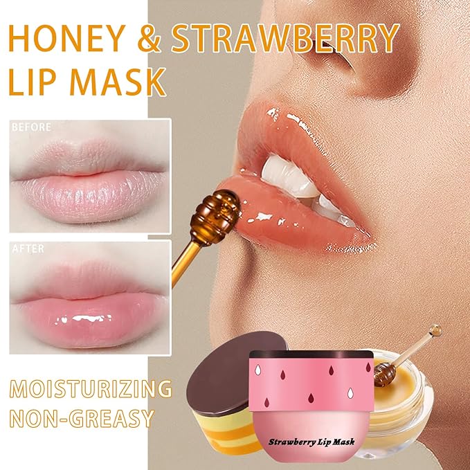 2 Pcs Bee Lip Balm Honey Pot, Lip Mask Overnight Honey Lip Balm Lip Exfoliate with Stick, Moisturizing Sleeping Lip Mask Day & Night Lip Care - Hydrate Repair Prevent Dry Cracked Scrub (2 Honey)-GlimoraGlow