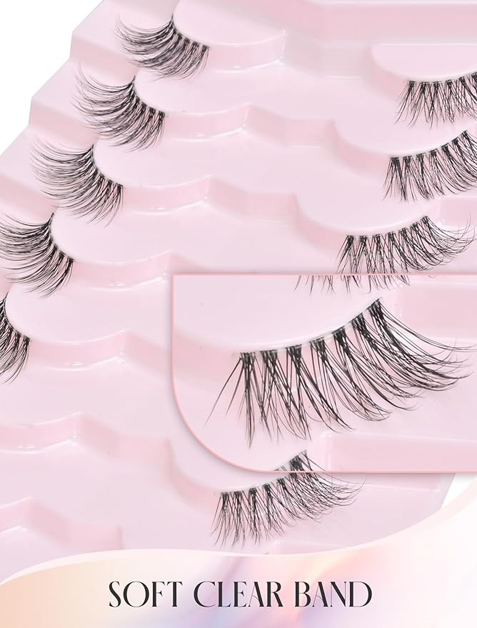 Half Lashes Natural Lashes Wispy Lashes Corner Lashes 3/4 False Eyelashes Natural Half Eyelashes Clear Band Lashes W05-GlimoraGlow