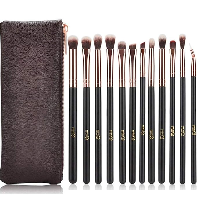 MSQ Eyeshadow Brushes 12pcs Eye Make Up Brush Set with Bag (PU Leather Pouch) Soft Synthetic Hairs for Eyeshadow, Eyebrow, Eyeliner, Blending, Best Gifts - Rose Gold-GlimoraGlow