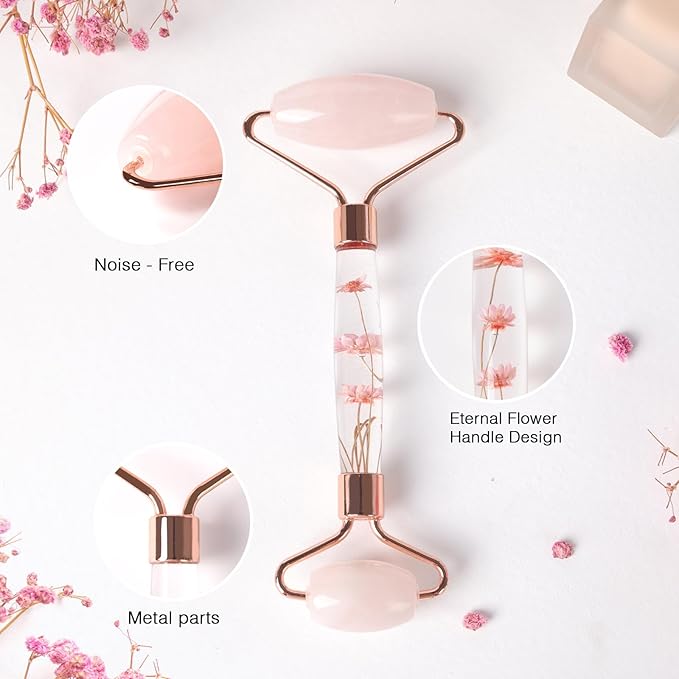 Raffaello Jade Roller - Natural Pink Facial Roller, Redness Reducing Massager for Face, Eyes, Neck - Rose Quartz-GlimoraGlow