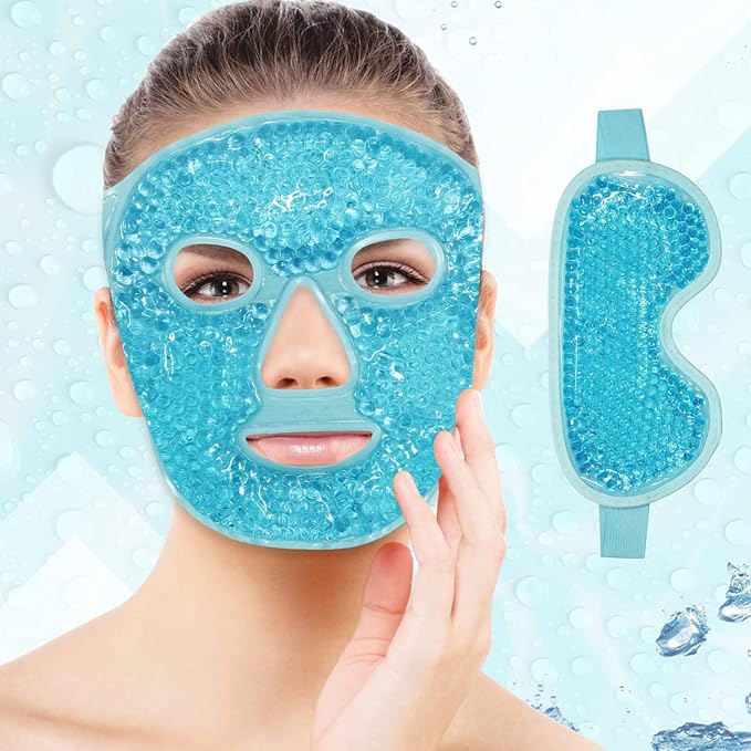 Ice Face Mask Reusable and Cold Gel Eye Mask for Puffiness/Dark Circles/Eye Bags/Dry Eyes/Headaches/Migraines/Stress Relief, Ice Pack for Eyes & Face (Blue)-GlimoraGlow