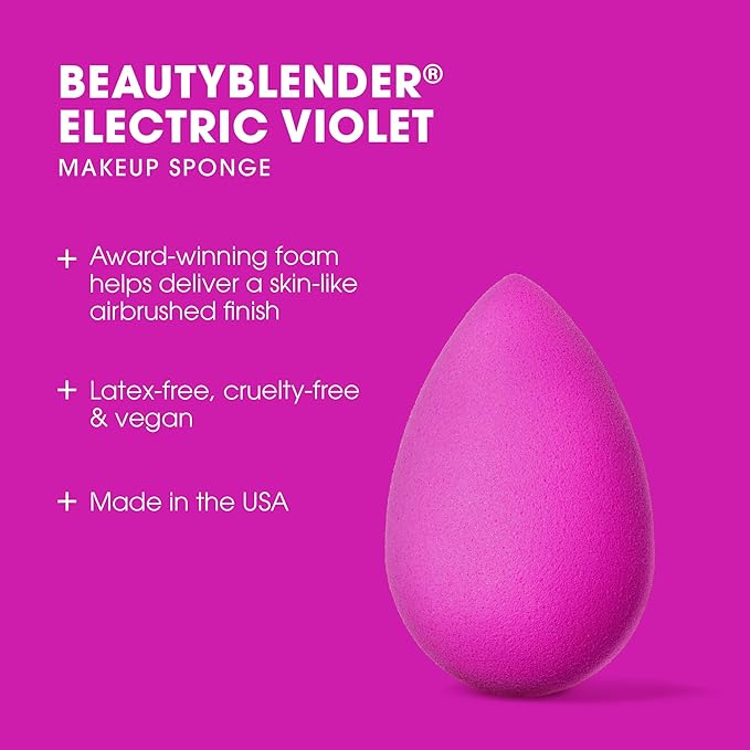 Beautyblender® | Electric Violet Beauty Blender Makeup Sponge, Super-Soft Foam Easily Blends Foundations, Powders & Creams, Made in USA, Reusable, Washable, Streak Free Application, Vegan-GlimoraGlow